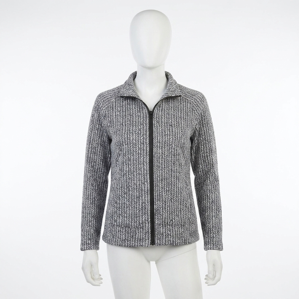 NEW COCO + CARMEN britney ribbed zip-up top in charcoal grey and cream